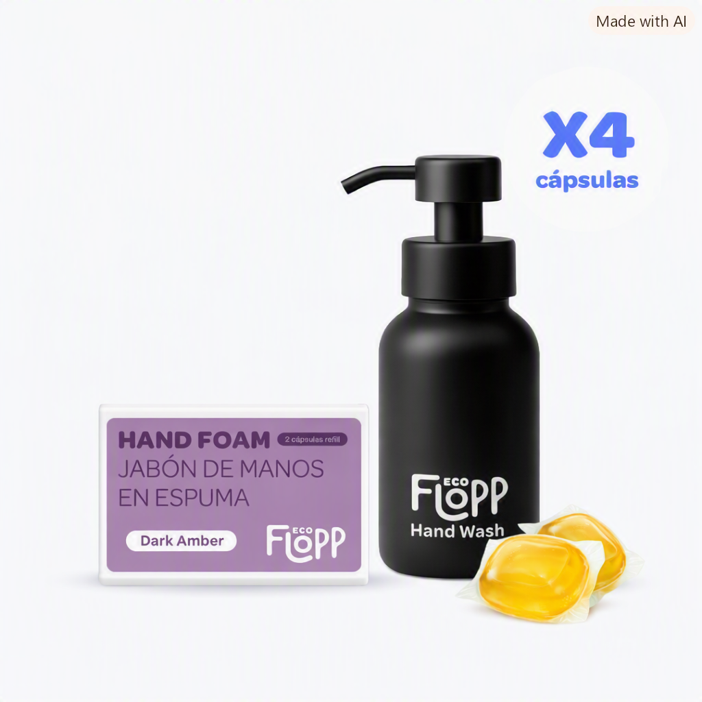 Pack Flopp Eco Jabón de manos + 4 cápsulas - Dark Amber